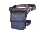 Soft Genuine Leather Men Women Female Fashion Small Travel Messenger Sling Bag Design Fanny Waist Belt Pack Drop Leg Bag 211-4 - Deep Blue