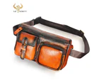 Hot Sale Grain Leather Travel Retro Fanny Waist Belt Bag Chest Pack Sling Bag Design Phone Cigarette Case For men Male 811-10 - Orange