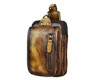 Trend Genuine Leather Coffee men Design Retro Small Hook Bum Bag Fanny Waist Belt Pack Cigarette Case 7&quot; Phone Pouch 1609 - Big 7inch-yellow