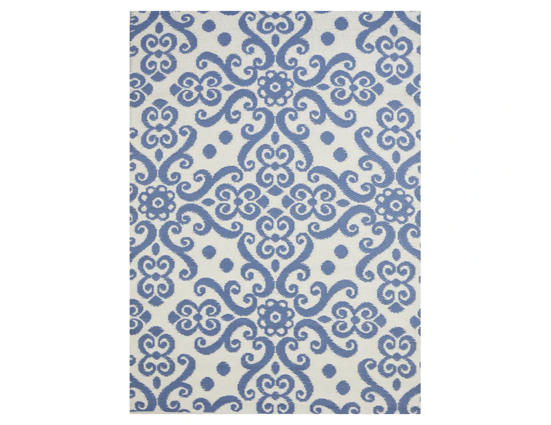 Harbor Stripes Blue Ivory Woven Waterproof Outdoor Rug - 4 Sizes - Blue