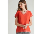 W.Lane Linen Lurex Trim Knit Back Top - Womens - Red