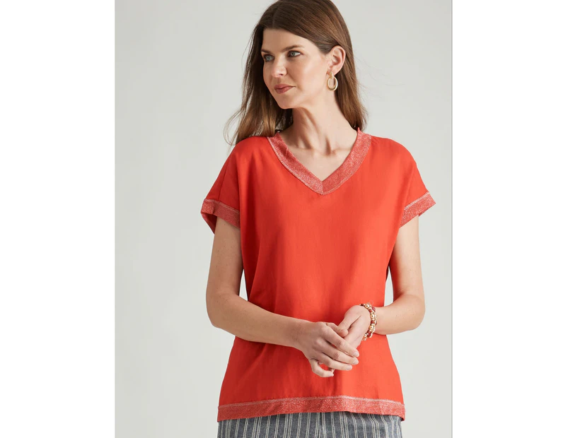 W.Lane Linen Lurex Trim Knit Back Top - Womens - Red