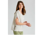 W.Lane Linen Side Button Stripe Top - Womens - Ivory Stripe