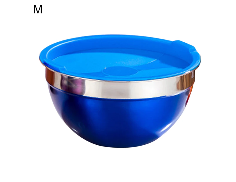 Salad Bowl Anti-rust Sturdy Washable Round Bowl with Plastic Cap Salad Fruit Pan for Home-M
