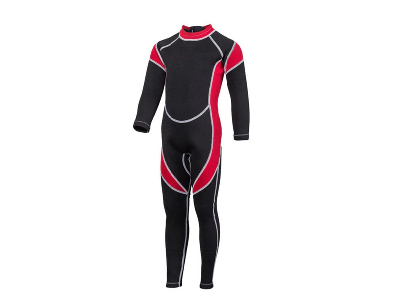 Long Sleeves Kids Wetsuit Diving Suit Swimming Snorkeling Surfing Warm Swimwear-Red