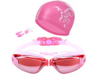 Men Women Swimming Glasses Goggles UV Protection Anti Fog Swim Cap Nose Clip-Blue