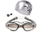 Men Women Swimming Glasses Goggles UV Protection Anti Fog Swim Cap Nose Clip-Blue