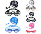 Swim Goggles with Hat Ear Plug Nose Clip Suit Waterproof Swim Glasses Anti-fog-Electroplating Blue