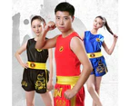 Dragon Pattern Taekwondo Boxing Muay Thai Unisex Sleeveless Top Shorts Set-Blue