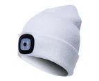 Unisex Outdoor Cycling Hiking LED Light Knitted Hat Winter Elastic Beanie Cap-White
