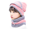 3Pcs Adults/Kids Winter Warm Thicken Woolen Yarn Knitted Cap Hat Scarf Mask Set-Pink