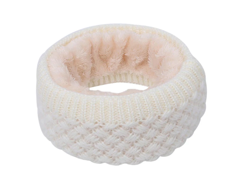 Winter Men Women Solid Color Thicken Warm Thermal Knitted O Ring Collar Scarf-Milky White
