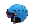 Head Protector Breathable with Goggles Adult CE-EN1077 Men Women Ski Helmet for Riding-Blue