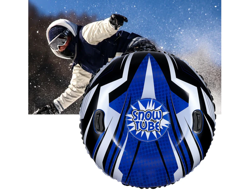 Snow Tube Inflatable Anti-Scratch Thicken Bottom Snowboarding Sleds Floated Skiing Board With Handle for Kids-Blue White Black