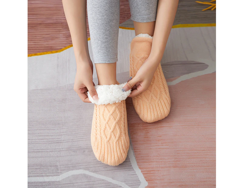 1 Pair Floor Socks Unisex Wear Resistant Fine Stitching Anti-friction Cold Resistant Slipper Socks for Winter-Apricot