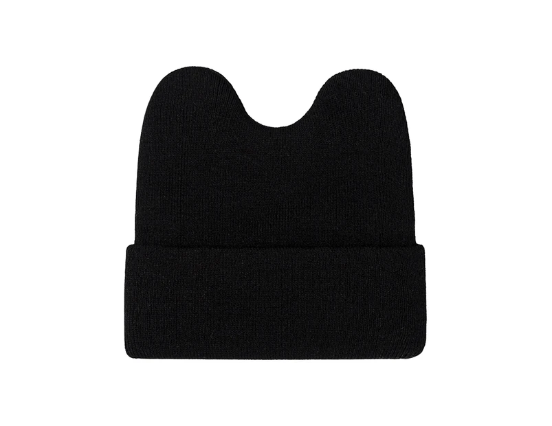 Knitted Hat Keep Warm Winter Ladies Cute Rabbit Ears Woolen Hat Headwear Accessory for Outdoor-Black