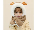 Children Hat Anti-static Adjustable Daily Costume Cartoon Antlers Plush Cap for Running-Khaki