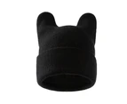 Knitted Winter Hat Non-shedding Breathable Vibrant Color Classic Stretchy Warm Cap for Girl-Black