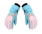1 Pair Kids Ski Gloves Elastic Wrist Comfortable Wearing Stretch Children Warm Waterproof Outdoor Sports Gloves for Skiing Snowboarding Hiking Cycling-Cyan