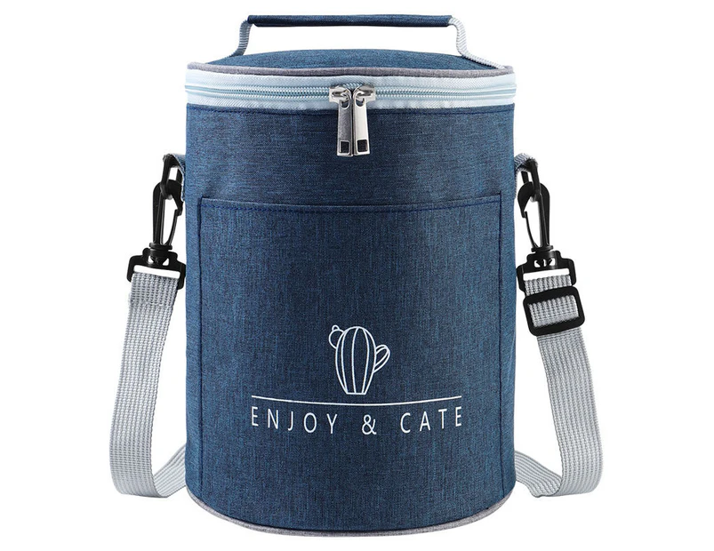 Round Insulated Lunch Box Bag Insulated Bag Large Size Straight Tube Lunch Bag Storage Take To Work Insulated Bag,Lunch Bag For Camping$Lunch Bag-blue