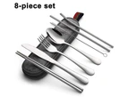 Reusable Utensils Set with Case Portable Travel Utensils Cutlery Set Stainless Steel Flatware Set for Camping 8pcs Including Dinner Knife Fork Spoon-Silver