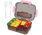 Bento Box Adults Lunch Box and Children ,Takeaway Plastic Lunch Box and Food Storage Box ,Versatile 3 Compartment Bento-Style-1500ML-with Spoon-Blue