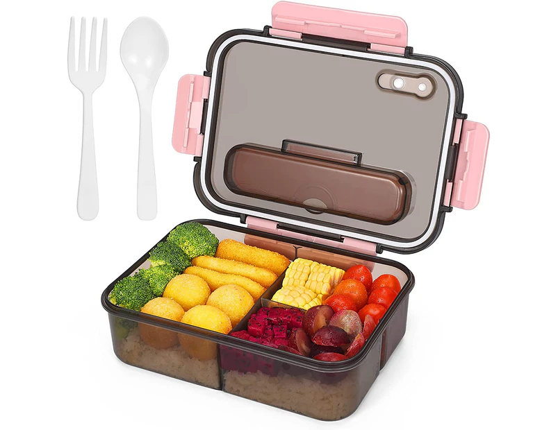 Bento Box Adults Lunch Box and Children ,Takeaway Plastic Lunch Box and Food Storage Box ,Versatile 3 Compartment Bento-Style-1500ML-with Spoon-Blue