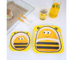 Bamboo Kids Plates and Bowls Sets Non Toxic & Eco Friendly 5 Pcs Includes Toddler Plates Set Cute Animal Designs Kids Dinnerware Sets Dishwasher Safe-Bee