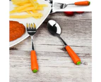2pc Cartoon Cutlery Set Dinnerware Set， Stainless Steel Cutlery ，Utensil Tableware Fork Dining Appliance,Carrot -2 pcs Carrot set