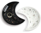Small Moon Jewelry Dish Tray, Decorative Ceramic Trinket Dish, Modern Accent Tray for Vanity（Black ）