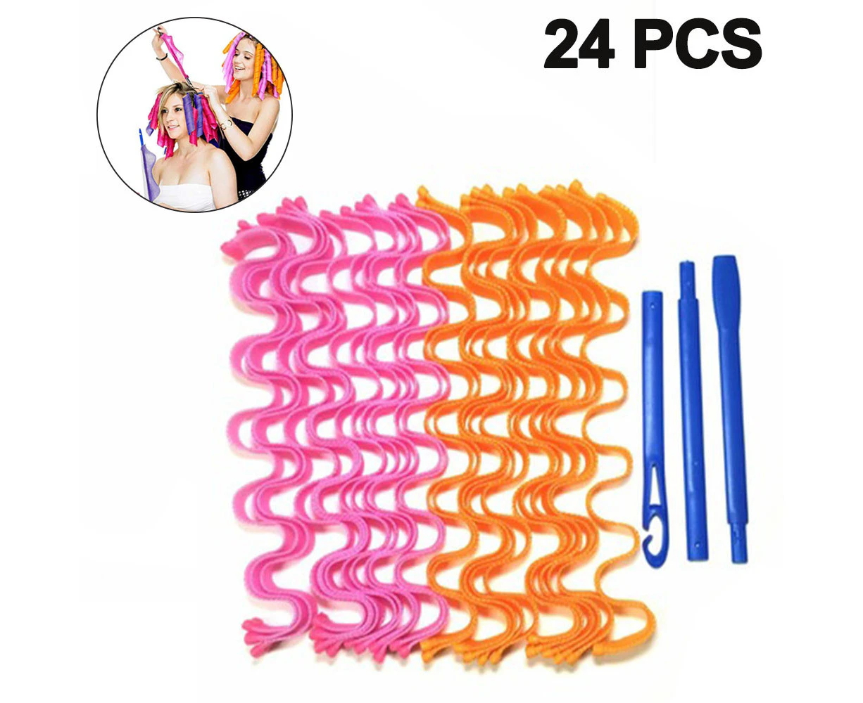 No Heat Hair Roller Curling 24PCS Rods Set Woman Hair Curlers Rollers Magic DIY Magic Hair Roll Sleep Curlers Wave Roll Water Ripple Roll Hair Curler - Pink