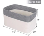 Woven Cotton Rope Storage Baskets with Handles Large Washable Basket Set Decorative Storage Bins Boxes Nursery Baby Kid Toy - White/Gray