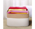 Woven Cotton Rope Storage Baskets with Handles Large Washable Basket Set Decorative Storage Bins Boxes Nursery Baby Kid Toy - White/Brown