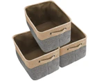 Foldable Storage Bin Basket Set [3-Pack] Canvas Fabric Collapsible Organizer With Handles Storage Cube Box For Home Office Closet - Grey