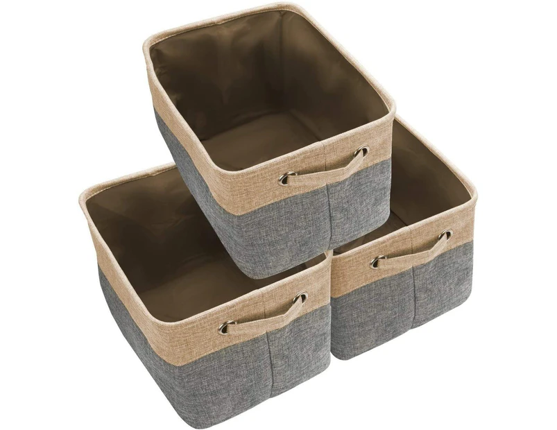 Foldable Storage Bin Basket Set [3-Pack] Canvas Fabric Collapsible Organizer With Handles Storage Cube Box For Home Office Closet - Grey