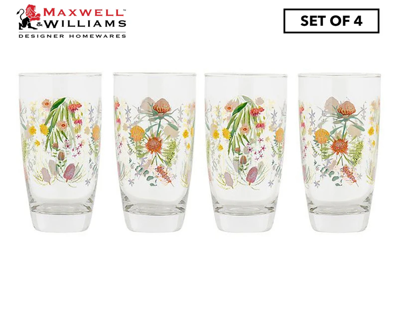 Set of 4 400mL Maxwell & Williams Royal Botanic Glass Tumblers - Native Blooms