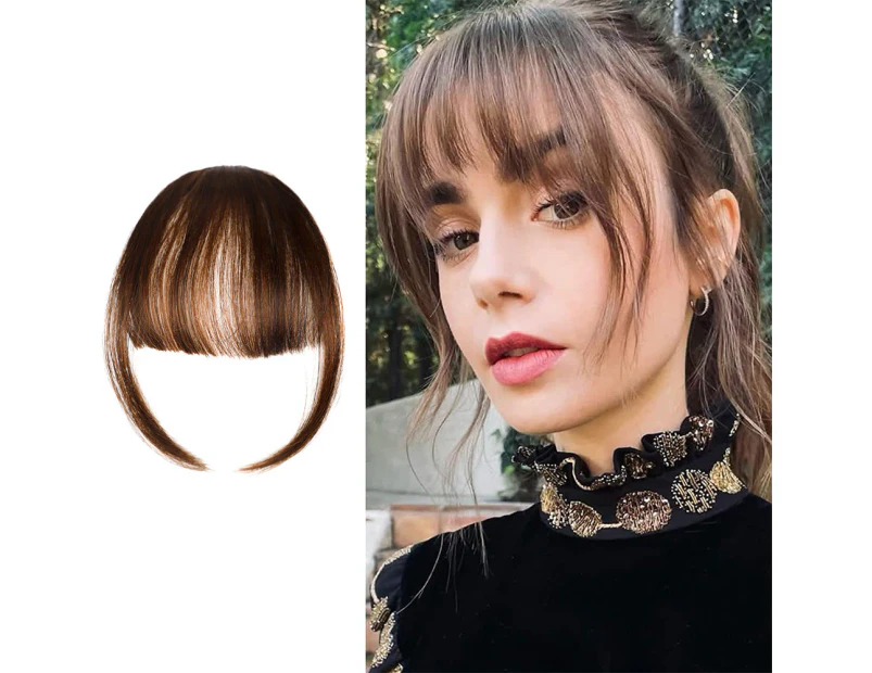 2Pcs Clip In on Bangs Fringe Fake Hair Extensions Front Neat Hair Light Brown