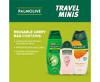 Palmolive Travel Minis Pack, Antibacterial Hand Sanitiser 48mL, Hair Shampoo & Conditioner 90mL, Body Wash 100mL