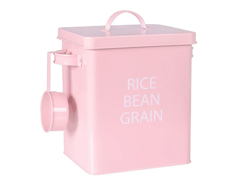 Rice Bucket Pet Dog Food Sealed Storage Tank Moisture-proof Barrel with Spoon-Pink