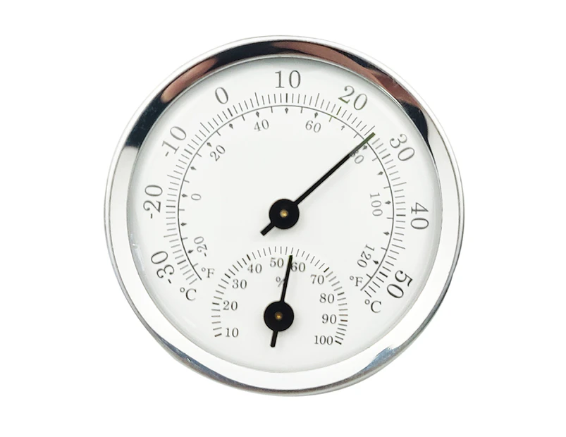 Mini pointer thermometer aluminum alloy shell plastic bottom shell plastic lens - Silver white temperature and humidity meter