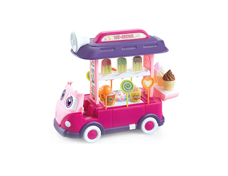 Lighting Effect Doll House Vending Car Inertia Transformable Dollhouse Ice Cream Cart Toy for Entertainment-Pink