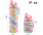 Rainbow Collapsible Sports Water Bottle for Kids,Students, Reuseable BPA Free Silicone Foldable Water Bottles for Travel Camping Hiking-Pink