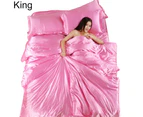 3/4Pcs Satin Soft Quilt Duvet Cover Pillowcases Bed Sheet Bedclothes Bedding Set-Pink