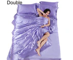 3/4Pcs Satin Soft Quilt Duvet Cover Pillowcases Bed Sheet Bedclothes Bedding Set-Lilac*