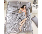 3/4Pcs Satin Soft Quilt Duvet Cover Pillowcases Bed Sheet Bedclothes Bedding Set-Aqua Blue
