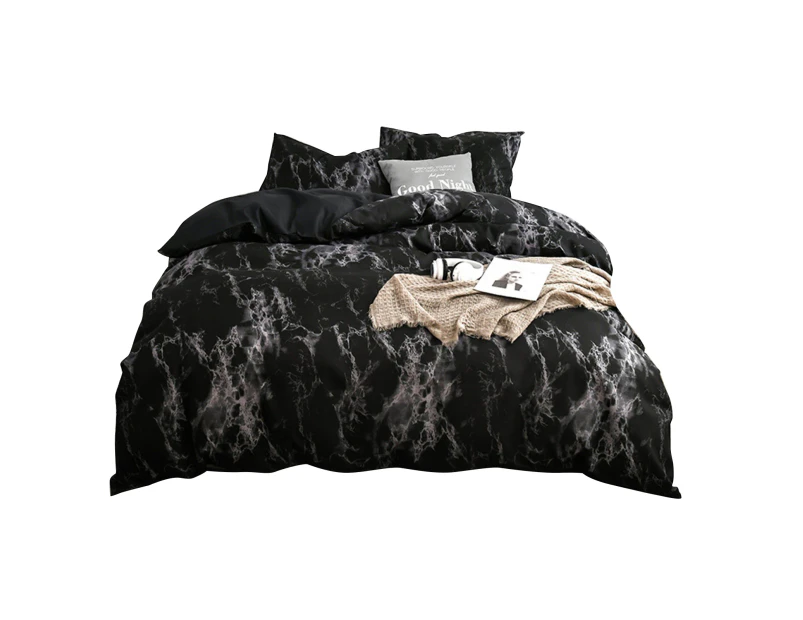 1 Set Bedspreads Skin-friendly Marble Pattern Polyester Duvet Cover with Pillowcase Bedding Comforter for Home-Black