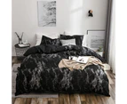 1 Set Bedspreads Skin-friendly Marble Pattern Polyester Duvet Cover with Pillowcase Bedding Comforter for Home-Black