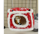 Small Animal Hammock Christmas Print Keep Warm Pet Bed Squirrel Guinea Pigs Sleeping Nest House for Chinchilla-Red