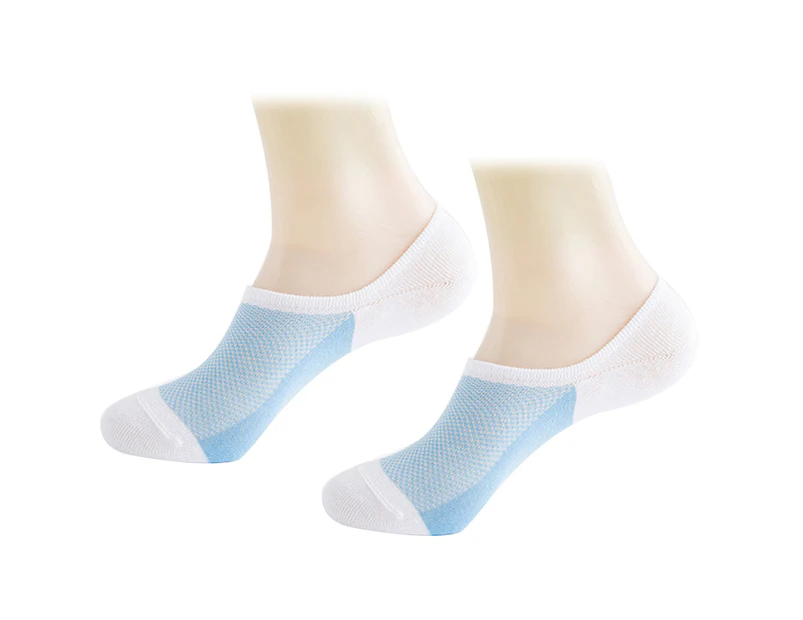 Men Summer Breathable Mesh Color Block Anti-slip Invisible Low Cut Boat Socks-White + Blue - White + Blue