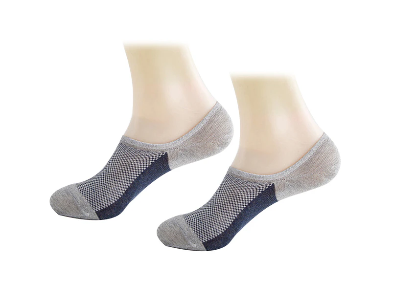 Men Summer Breathable Mesh Color Block Anti-slip Invisible Low Cut Boat Socks-Grey + Blue - Grey + Blue